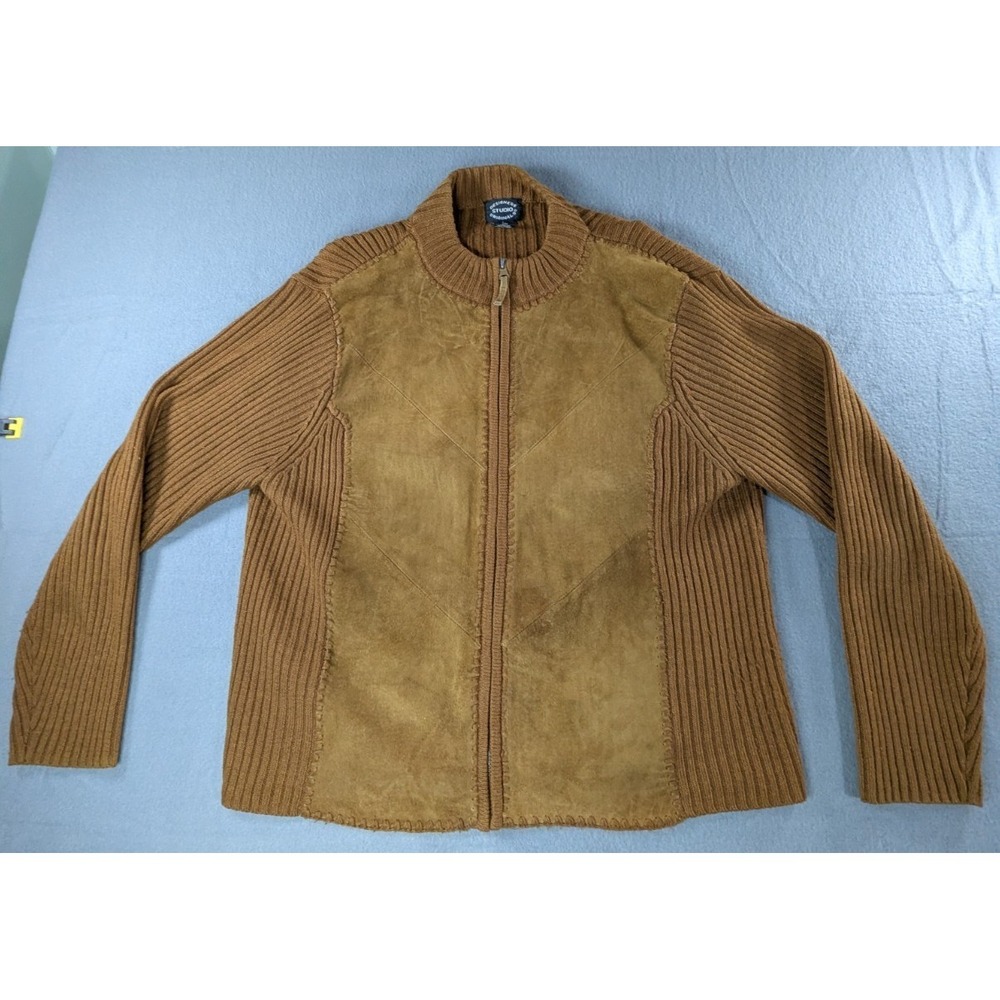 Designers Studio Originals Womens Vintage 90s Suede‎ Knit Zip Cardigan XL Brown